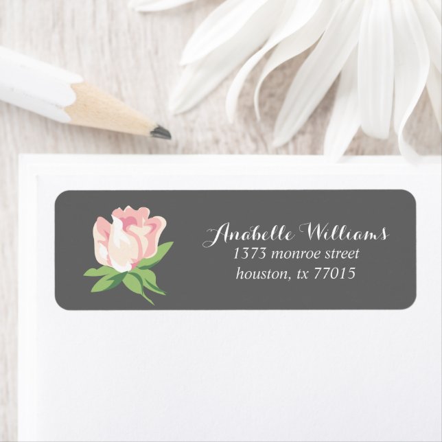 Single Pink Vintage Rose Return Address Label (Insitu)