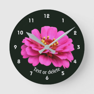 Single Pink Zinnia Flower Personalised Round Clock