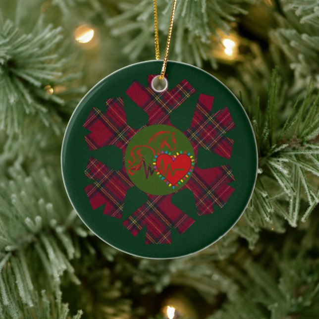 Single Plaid Snowflake Ceramic Ornament (Tree)