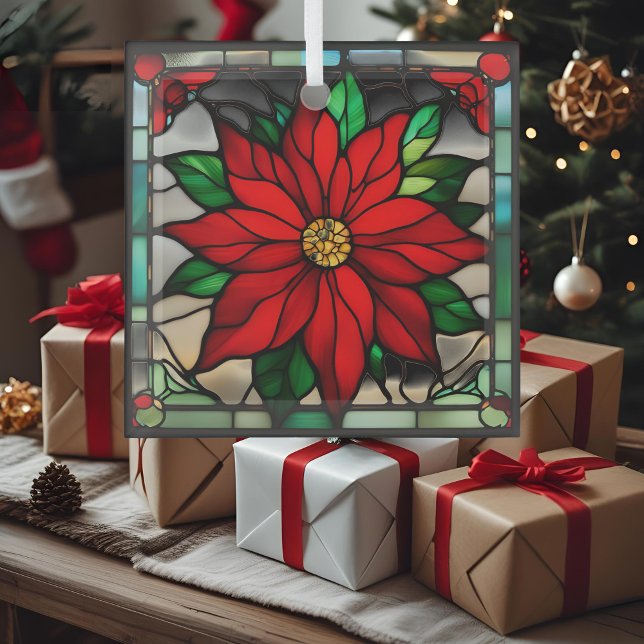 Single Poinsettias Faux Stained Glass Tree Decoration (Creator Uploaded)