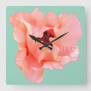 Single poppy square wall clock