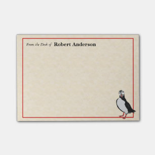 Single Puffin From the Desk of 4x3 PostIt Note Pad