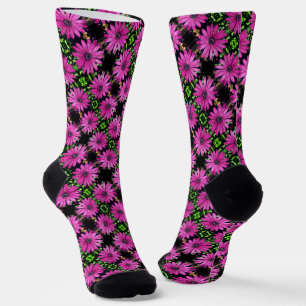 Single Purple African Daisy Flower Pattern Socks