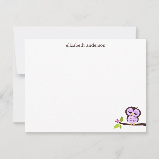 Single Purple Owl Custom Thank You Notes (Front)