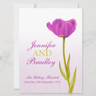 Single purple tulip art large wedding invitation