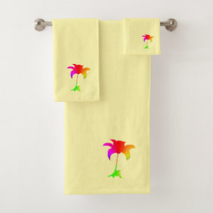 Single Rainbow Floral Pale Yellow Bath Towel Set