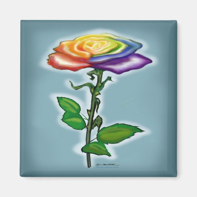 Single Rainbow Rose Magnet (Front)