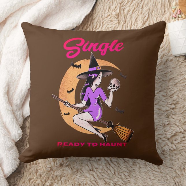 Single Ready to Haunt Halloween witch throw pillow (Blanket)