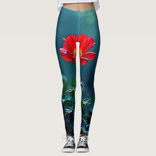 Single Red Bloom Focus Design Leggings