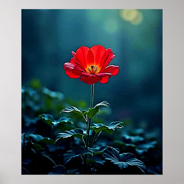 Single Red Bloom Focus Design Poster (Front)