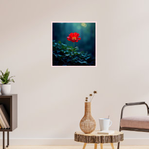Single Red Bloom Focus Design Poster