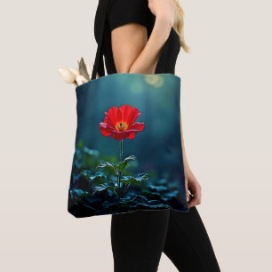 Single Red Bloom Focus Design Tote Bag