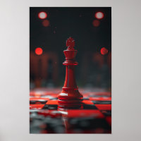 Single Red King Chess Piece Poster