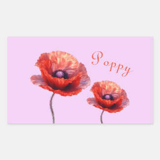 Single Red Poppy Flower Rectangular Sticker
