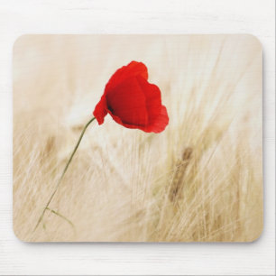Single Red Poppy in a Grassy Field Mouse Pad
