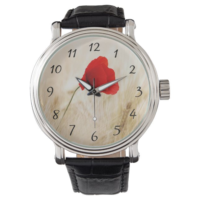 Single Red Poppy in a Grassy Field Watch (Front)