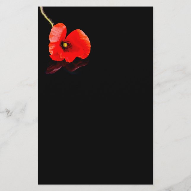 Single red poppy on black flyer (Front)