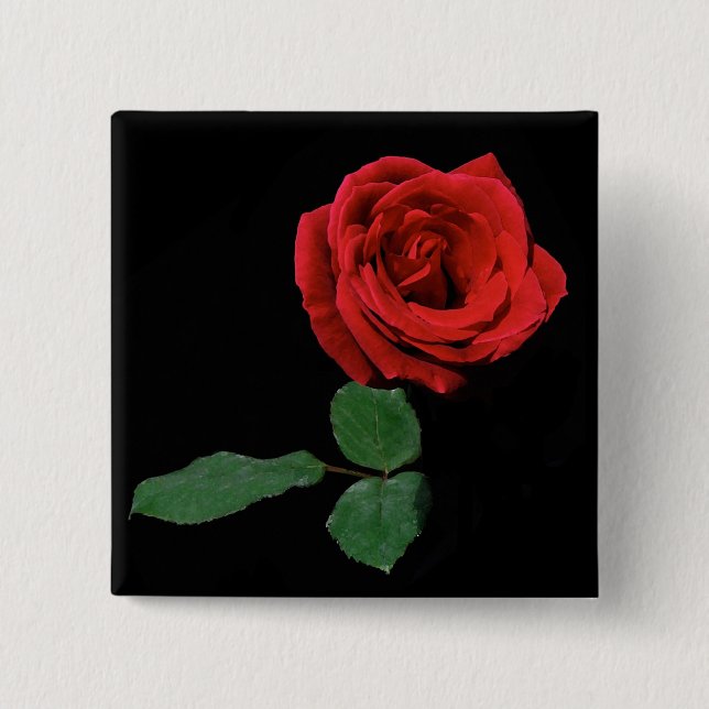 Single Red Rose 15 Cm Square Badge (Front)