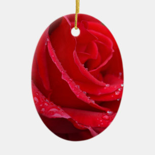 Single red rose blossoms ceramic tree decoration