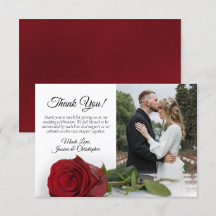 Single Red Rose Elegant Wedding Photo Thank You Card