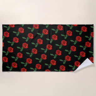 Single Red Rose Floral Beach Towel