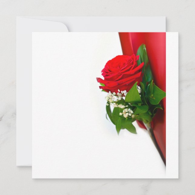 Single Red Rose – Floral White Background Invitation (Front)
