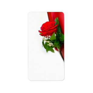 Single Red Rose – Floral White Background Label