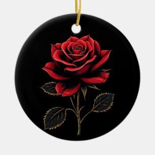 Single Red Rose Flower Lovers Gardening   Ceramic Ornament