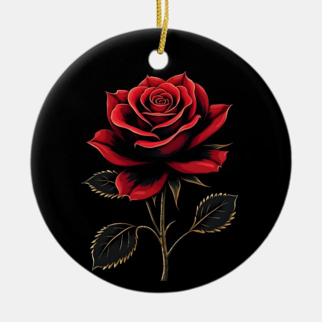 Single Red Rose Flower Lovers Gardening   Ceramic Ornament (Front)