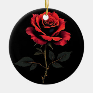 Single Red Rose Flower Lovers Gardening   Ceramic Ornament