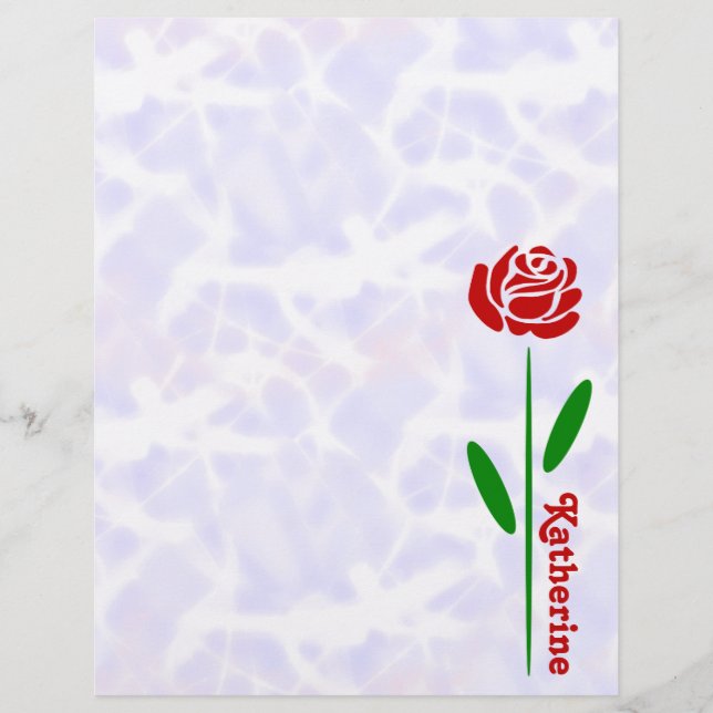 Single Red Rose Green Stem Leaves Customise Name (Front)