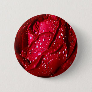 Single Red Rose in the Rain 6 Cm Round Badge