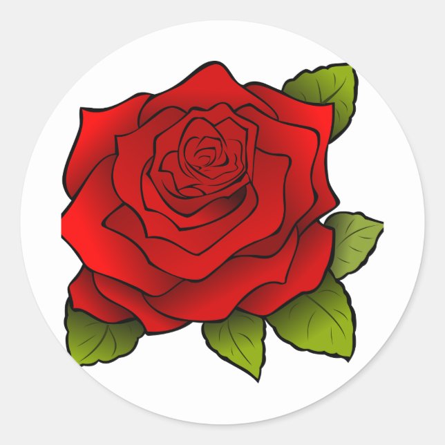 Single Red Rose on White Classic Round Sticker (Front)