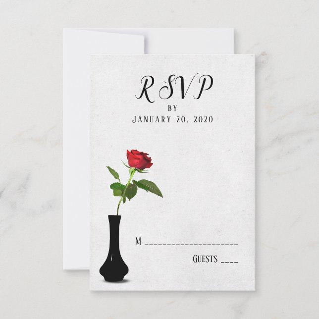 single red rose wedding RSVP in vase Card (Front)