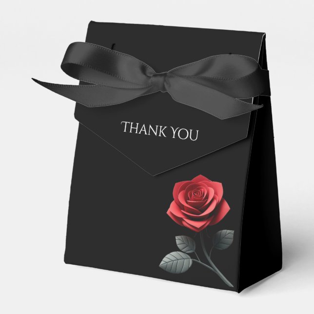 Single Red Rose-Wedding Thank you Favour Box (Front Side)