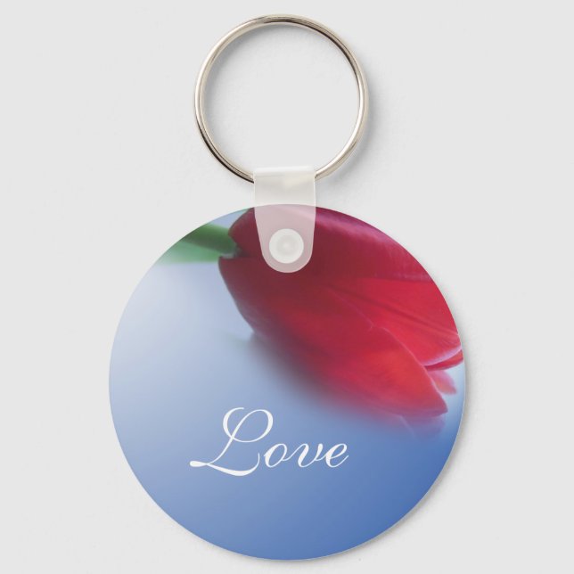 Single red tulip flower key ring (Front)