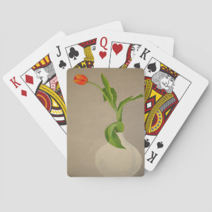 Single Red Tulip In A White Vase Playing Cards