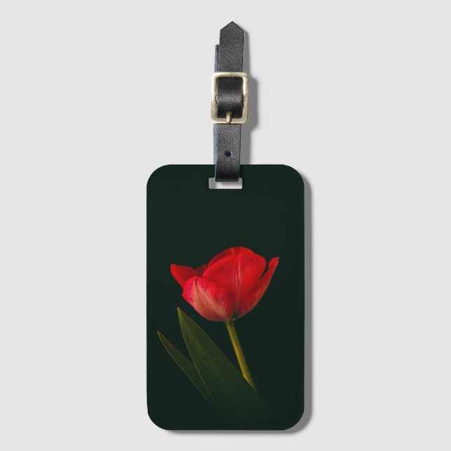 Single Red Tulip Luggage Tag (Front Vertical)