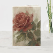 "Single Rose Oil Painting" Greeting Card