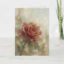 "Single Rose Oil Painting" Greeting Card