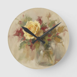 "Single Rose Oil Painting" Round Clock