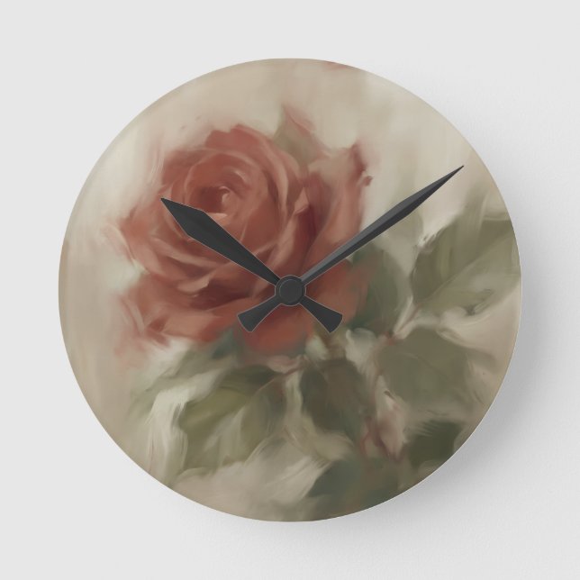 "Single Rose Oil Painting" Round Clock (Front)