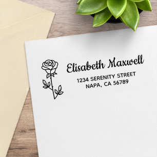 Single Rose Return Address Rubber Stamp