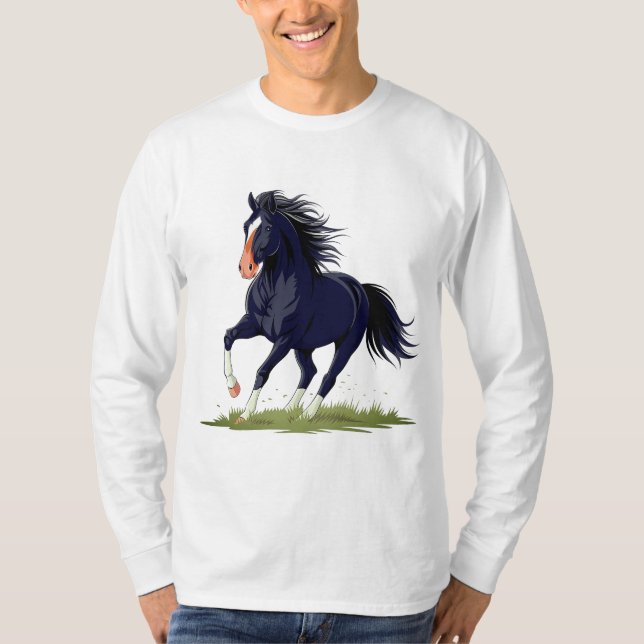 SINGLE RUNNING BLACK HOURSE T-Shirt (Front)