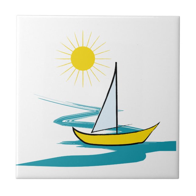 Single sailboat ceramic tile (Front)