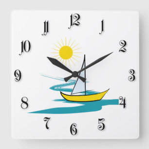 Single sailboat square wall clock