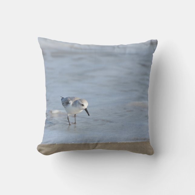 Single Sandpiper walking on beach double sided Cushion (Front)