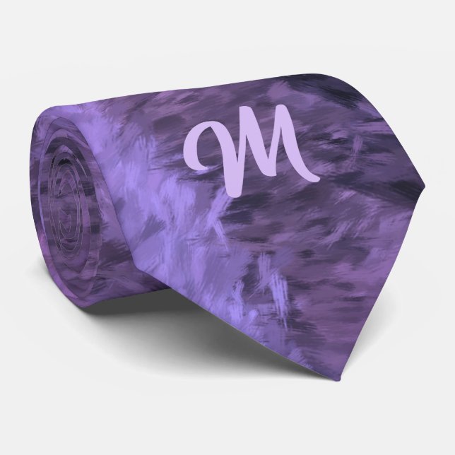 Single Side Purple Impressionism with Monogram Tie (Rolled)