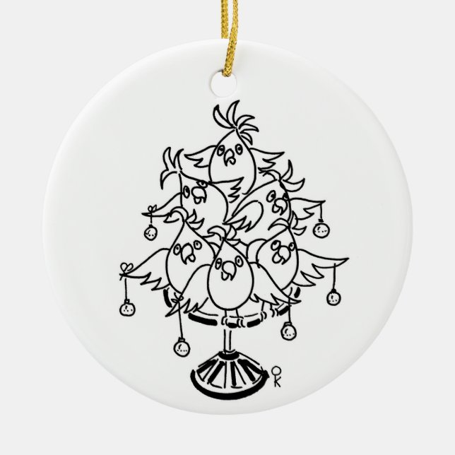 Single sided Cockatoo Christmas Tree Ceramic Ornament (Front)