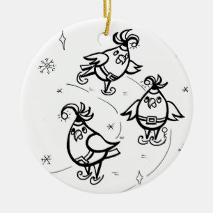 Single sided Cockatoos Christmas Ice Skating Ceramic Ornament